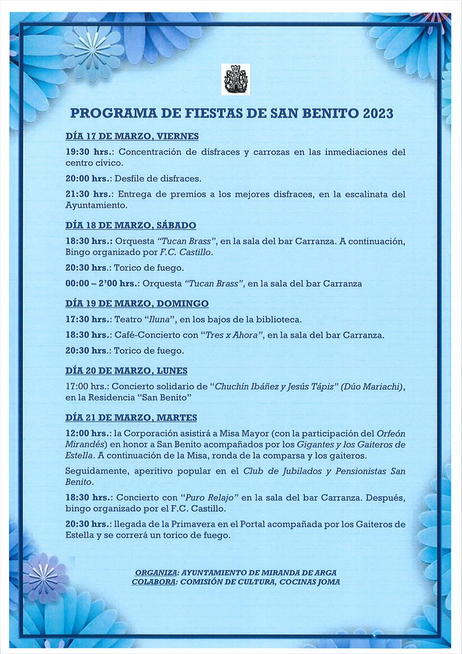 Ayuntamiento de Miranda de Arga Fiestas de San Benito 2023