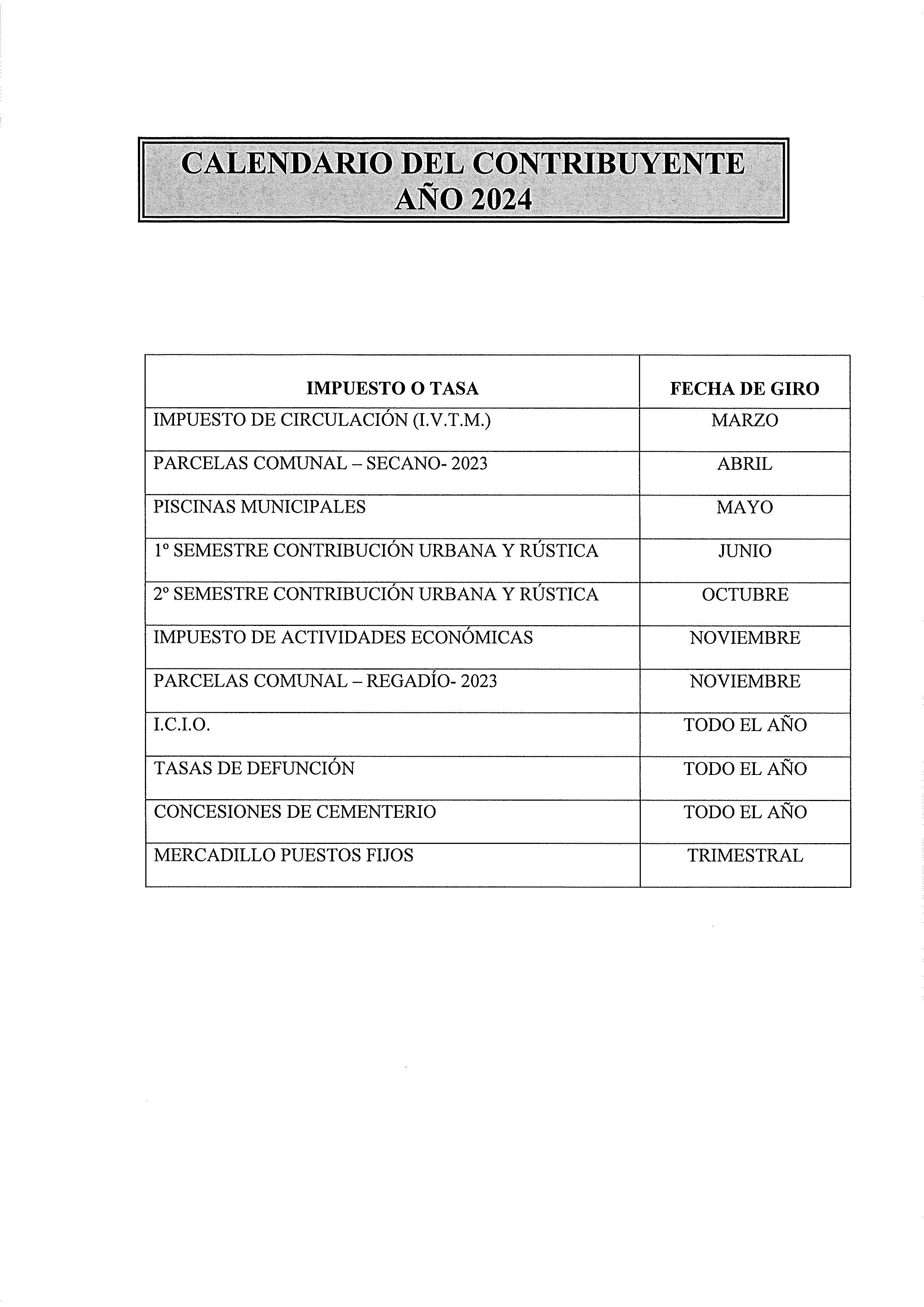 Ayuntamiento de miranda de arga calendario del contribuyente 2024
